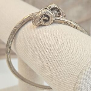 Sterling Silver Ram Head Solid Bypass Cuff Bangle Bracelet Vintage Zodiac